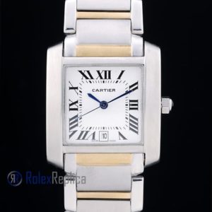 Alternative view of Cartier replica tank francaise acciaio oro white dial imitazione copia