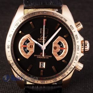 Alternative view of Tag-heuer replica carrera calibre 17 chrono rose gold black dial strip leather imitazione copia