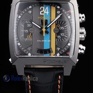 Alternative view of Tag-heuer replica gran carrera monaco gulf strip leather chrono black imitazione copia