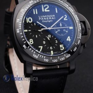 Alternative view of Panerai replica luminor daylight black dial chrono pro-hunter pvd strip leather imitazione copia
