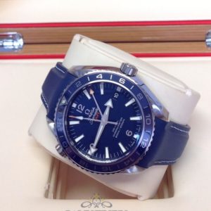 Alternative view of Omega replica seamaster planet ocean 43.5mm blue dial strip leather imitazione copia