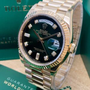 Alternative view of Rolex replica Day-Date 36 128238 Yellow Gold Green Diamond