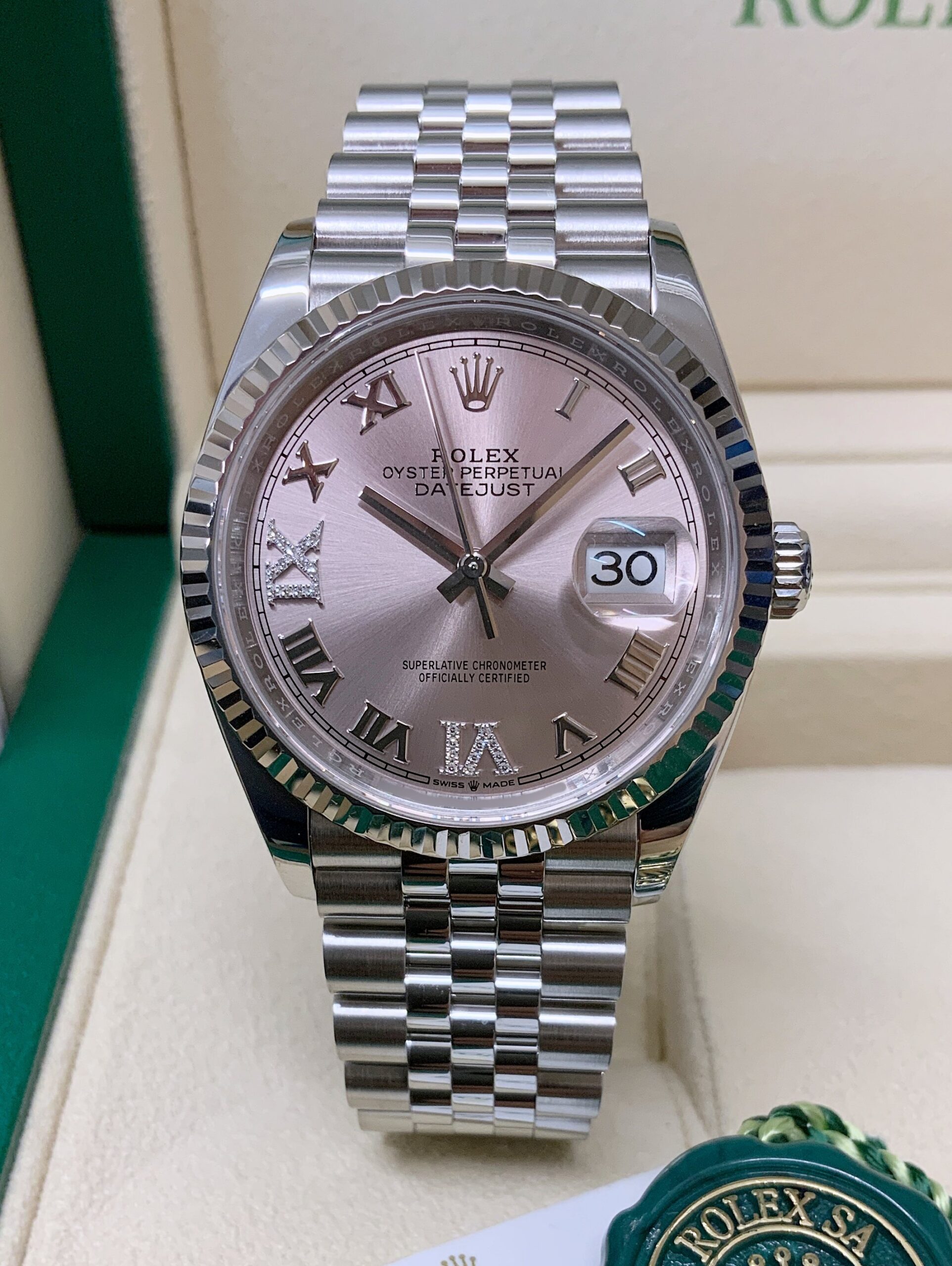 Rolex replica Datejust 36mm 126234 Pink Roman Diamond Dial
